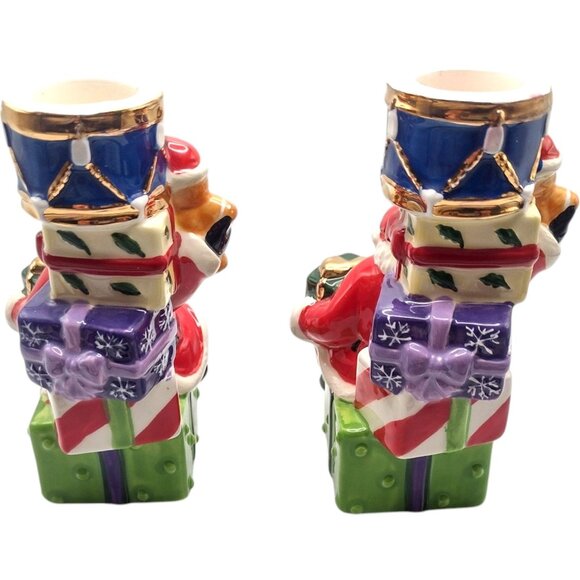 Christopher Radko Splendid Santa Candle Holders Hand-Painted 5" Ceramic 2013 - Picture 4 of 9